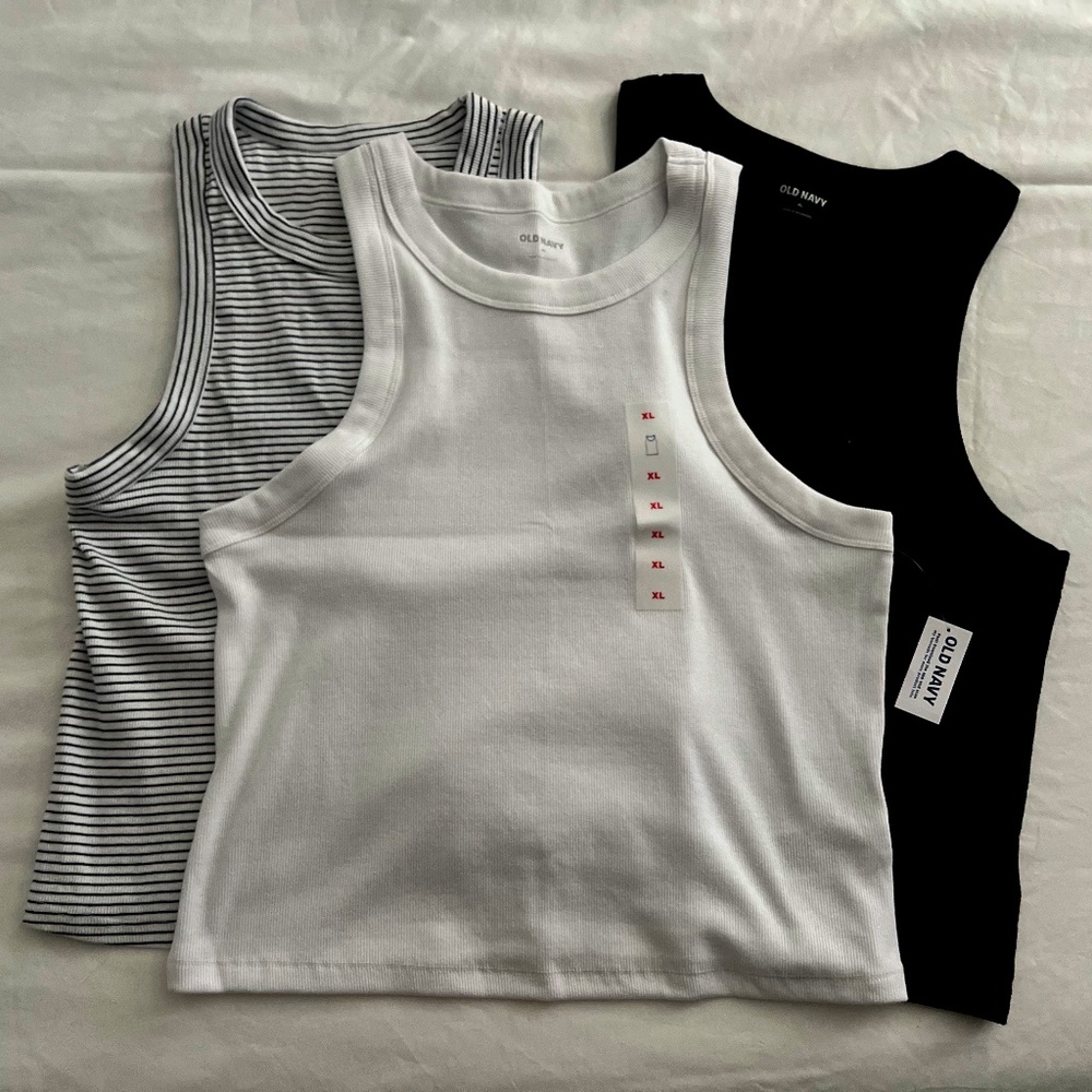 3 NEW Rib-Knit Cropped Tank Tops - OLD NAVY